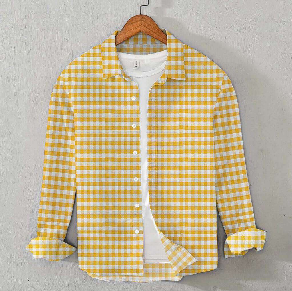 Cotton Checkered Shirt (Mustard & White)